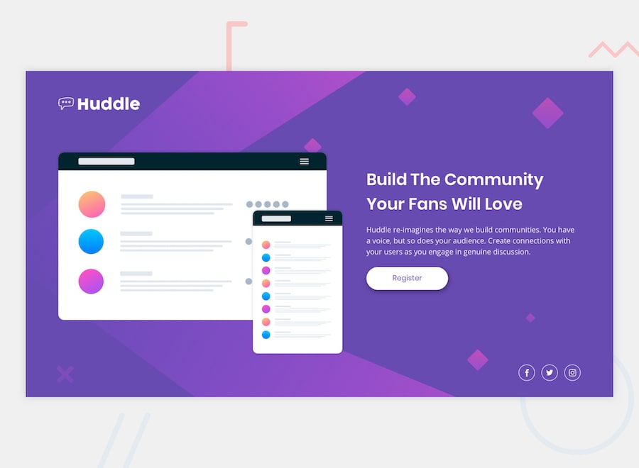 huddle landing page with a single introductory section