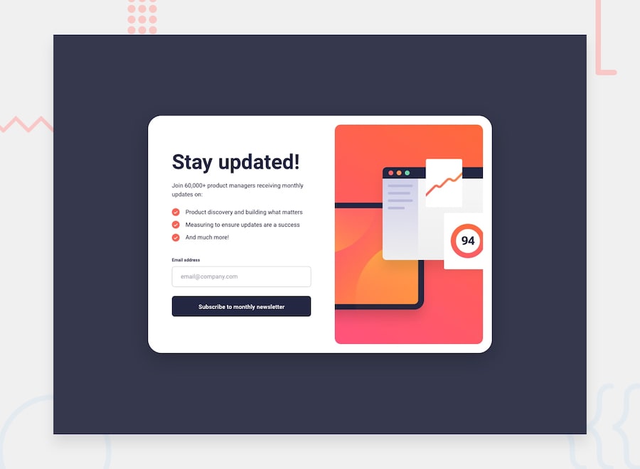 newsletter sign-up form with success message