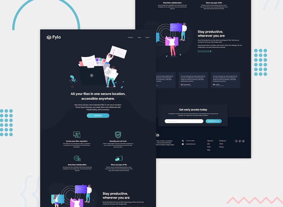fylo dark theme landing page
