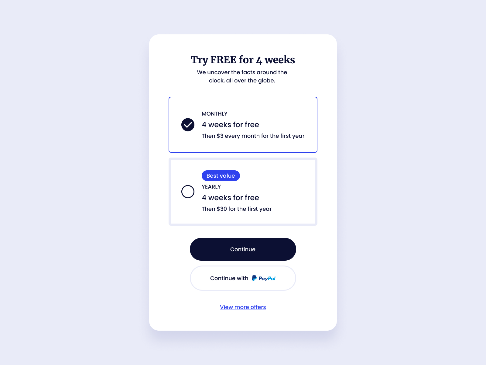 pricing card subscribe
