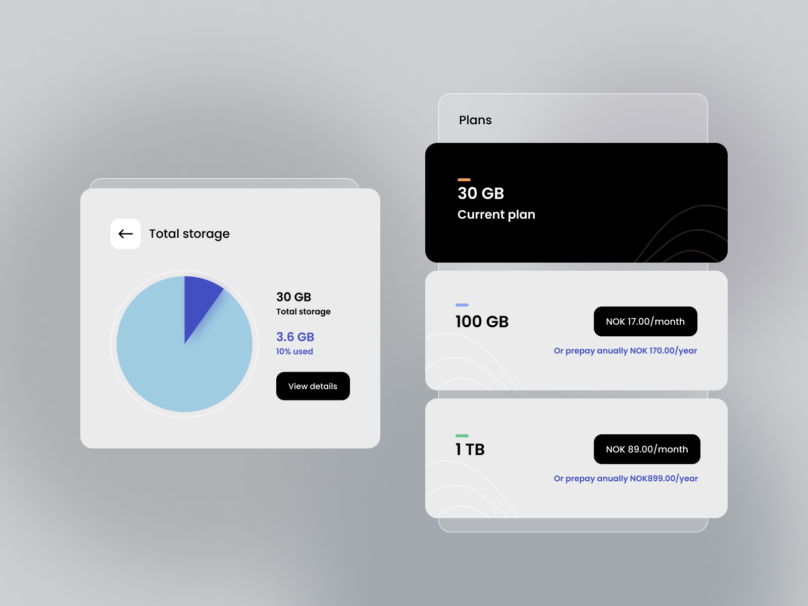 storage plan card pricing