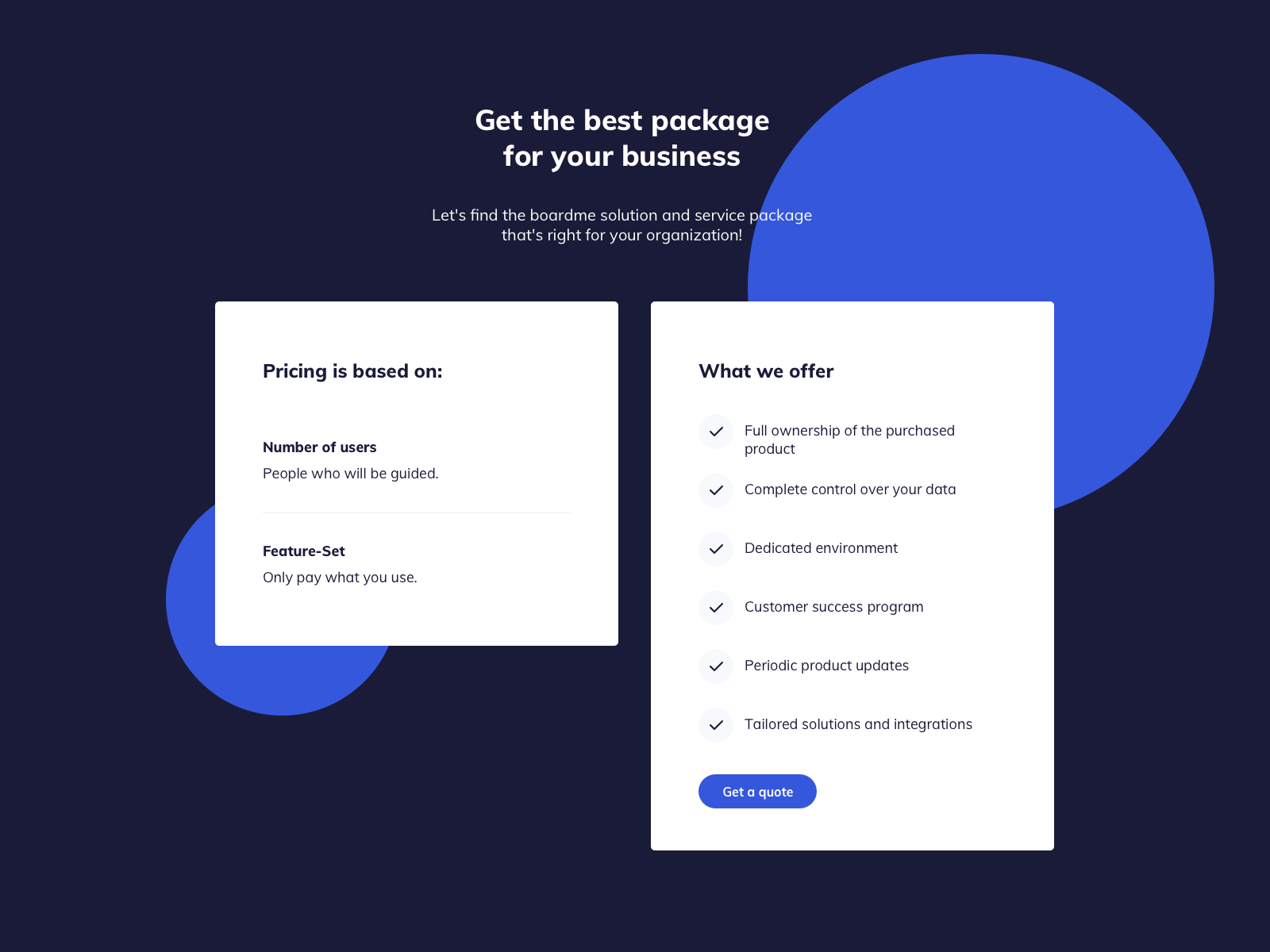 pricing page website card list
