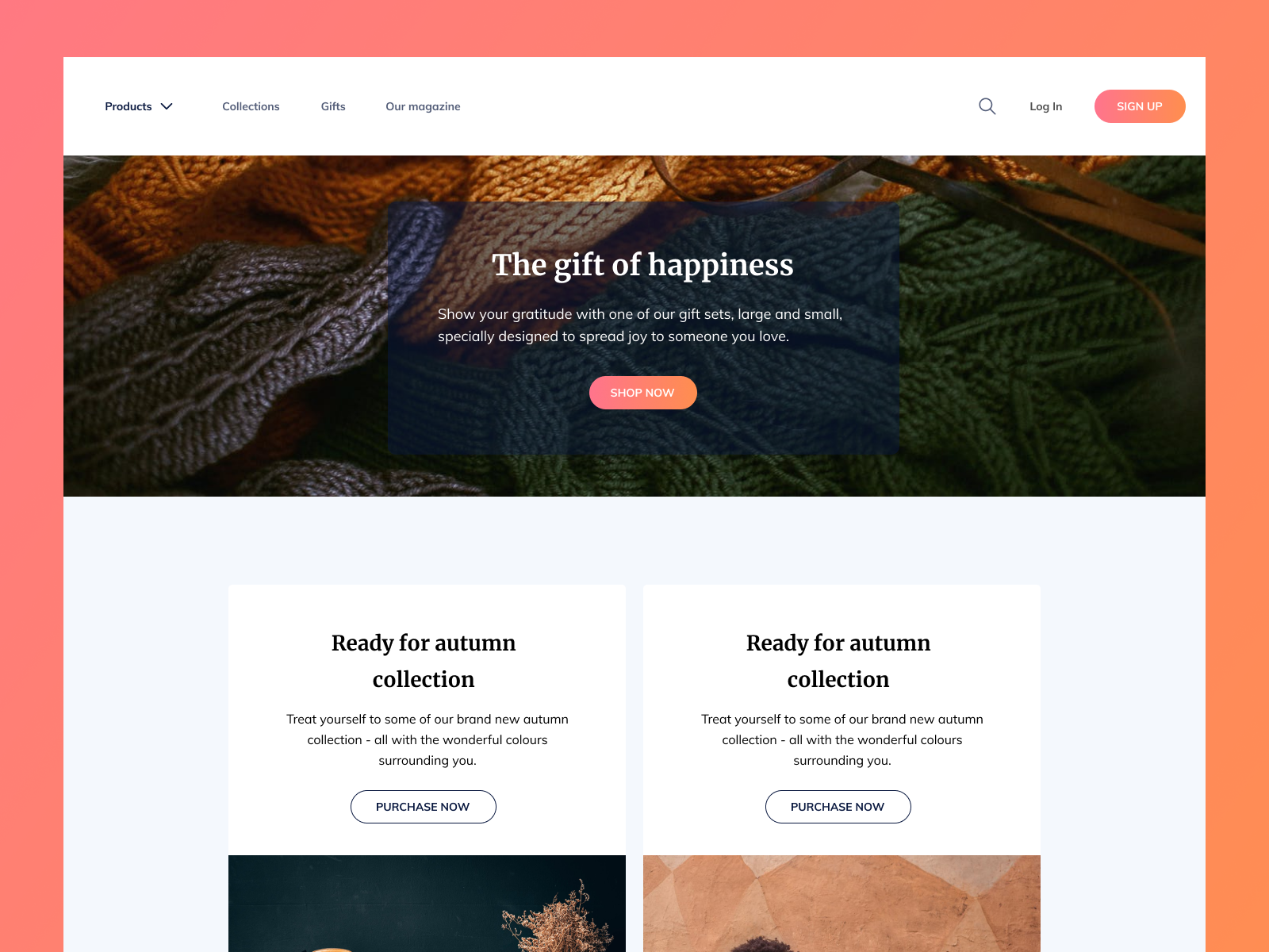webshop landing page