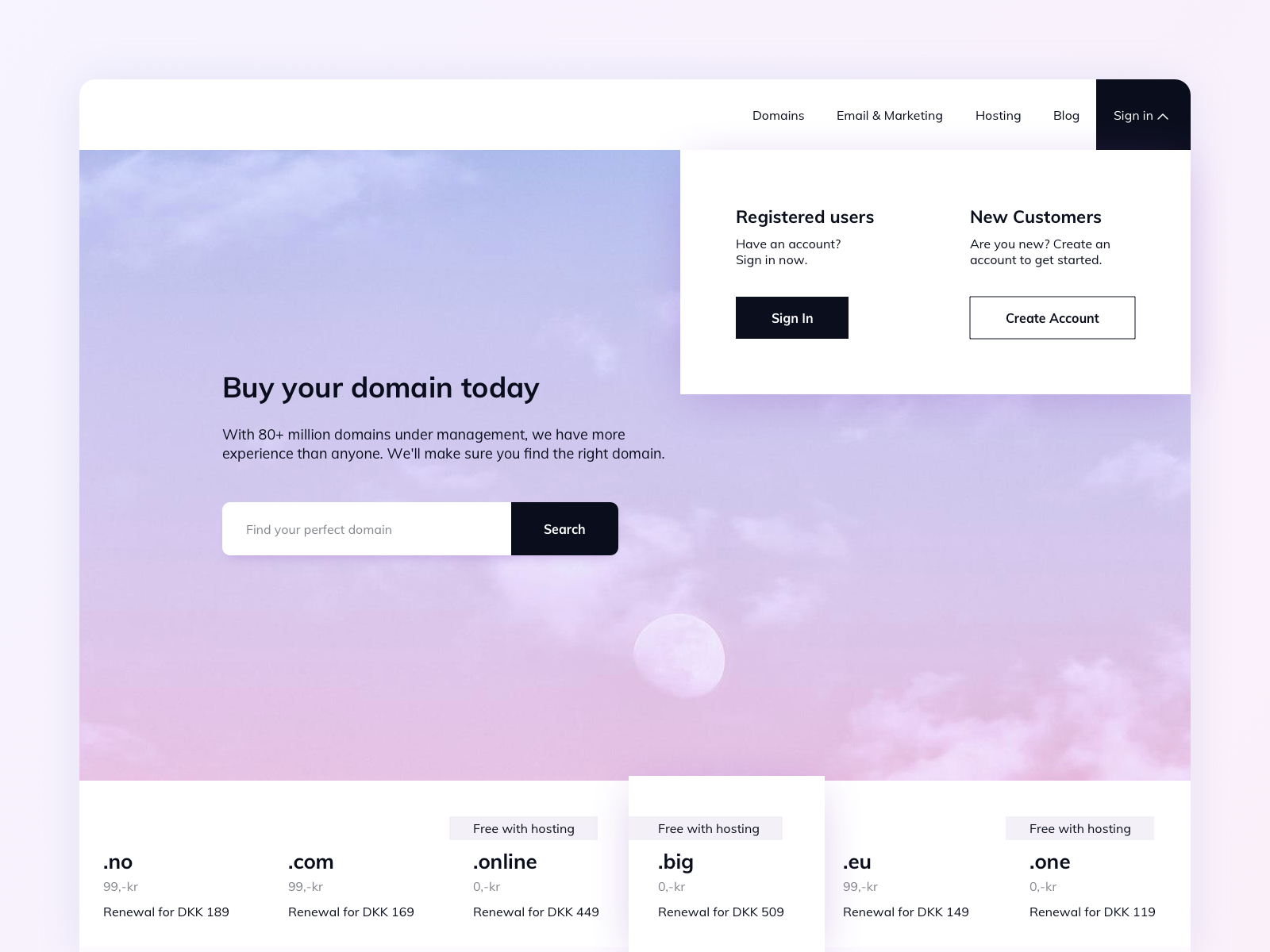 domain site landing page