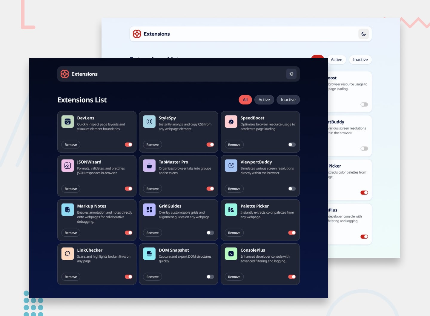 browser extension manager ui